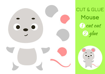 Cut and glue paper little mouse. Kids crafts activity page. Educational game for preschool children. DIY worksheet. Kids art game and activities jigsaw. Vector stock illustration