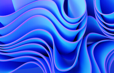 Abstract modern neon, blue, violet colors background with ruffle, folded cloth