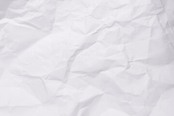 White crumpled paper texture background, clean white wrinkled paper, top view.