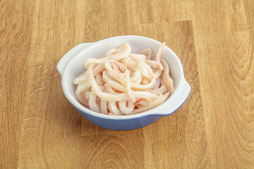 Marinated squid strips in the bowl