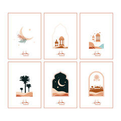 Greeting card boho Ramadan Kareem islamic ornament set