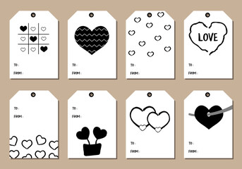 Set of Valentine's day tags for gift boxes, gift tags and more. - obrazy, fototapety, plakaty