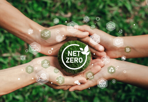 net zero and carbon neutral concept By working together with the goal of net zero emissions. Long-term, climate-neutral strategy