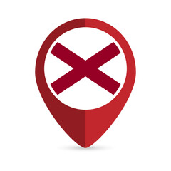 Map pointer with flag Alabama state. Alabama flag. Vector illustration.