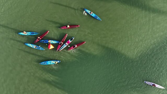 Kayak training on the river. boats on the river