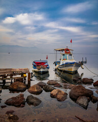 Fishing boats at Bostanli District coast in Izmir City