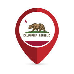 Map pointer with flag California state. Alabama flag. Vector illustration.