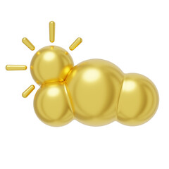 Cartoon cloud with sun gold metal. 3D rendering. PNG icon on transparent background.