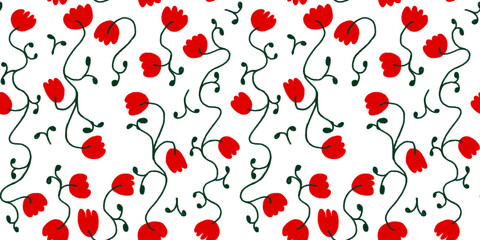 seamless pattern with red flower, easy to change color
