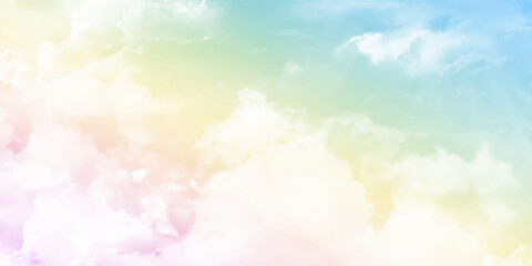 Nature Landscape Background with pastel sky and Fluffy white Realistic clouds. Vector illustration.