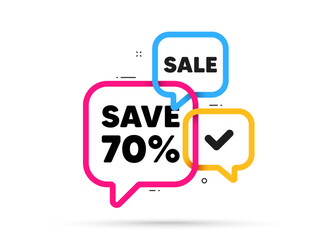 Save 70 percent off tag. Ribbon bubble chat banner. Discount offer coupon. Sale Discount offer price sign. Special offer symbol. Discount adhesive tag. Promo banner. Vector