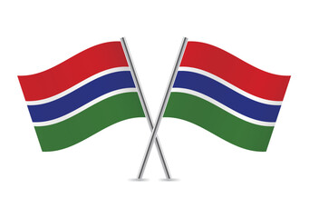 The Gambia crossed flags. Gambian flags on white background. Vector icon set. Vector illustration.