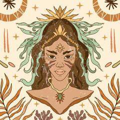 Vector square poster. Magical elements and mystic-themed abstraction