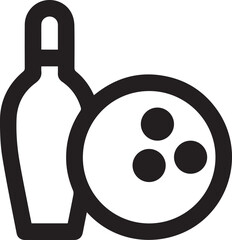 Bowling ball and pin icon. Bowling pins with ball icon. Bowling game. Simple icon skittles with ball. Logo template. Bowling club, tournaments. Sport icon.