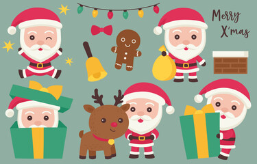 Santa claus character doodle with reindeer and elements