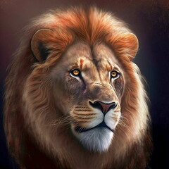 Beautiful male lion portrait. AI generated photorealistic illustration. Not based on original images, characters or people