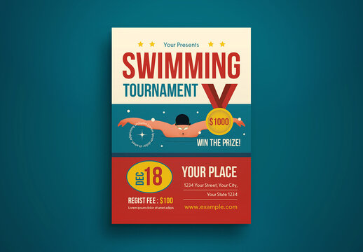 Blue Flat Design Swimming Tournament Flyer