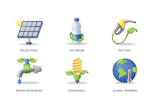 Ecology 3D icons set in modern design. Pack isolated elements