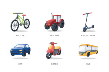 Fototapeta Transport 3D icons set in modern design. Pack isolated elements obraz