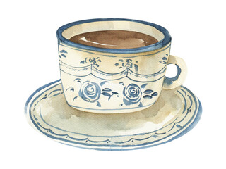 Watercolor blue cup clipart. Portugal cup.