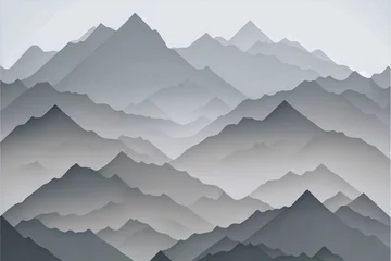Küchenrückwand glas motiv Seamless gray mountains fading into fog. High quality illustration. Gorgeous abstract mountain range print for surface design. Seamless repeat raster jpg pattern swatch. Grey paper texture overlay © CreativeImage