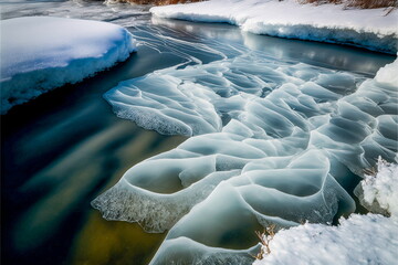 spring ice drift on the river, background texture floating ice, March on the river