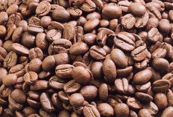 Roasted coffee beans, flat lay