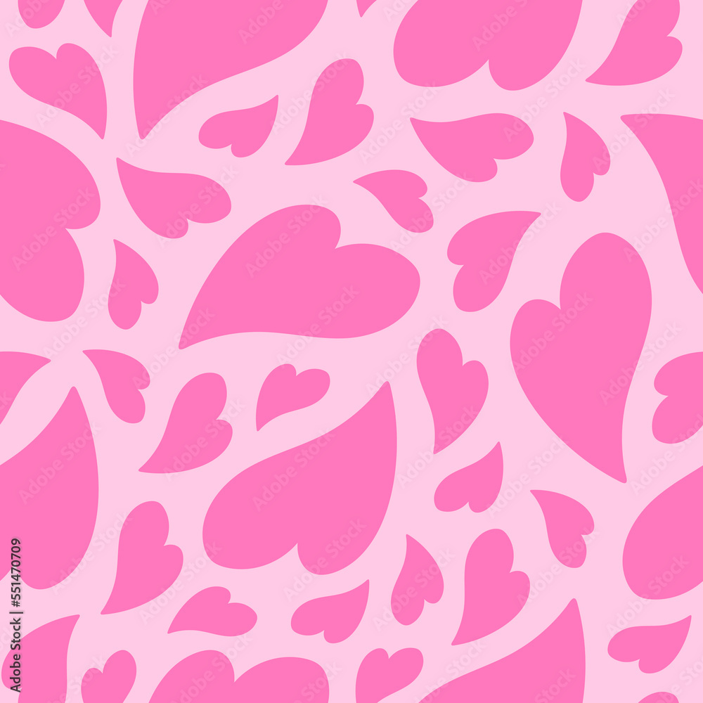 Aufkleber Seamless pattern with cute distorted hearts. Vector romantic background in retro style for textile, wallpaper, wrapping paper, web design. Pink colors