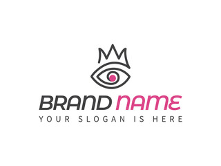 Stylized eye and crown in one line. Creative business logo beauty and technology icon. Logotype design template element.