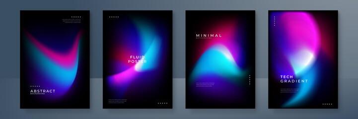 Blue pink purple blurred gradient background with aurora shape and light texture on black background. Modern blue blur grainy technology background for poster wallpaper