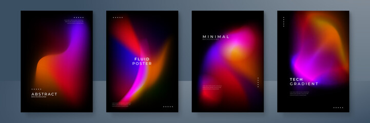 Blurred backgrounds set with modern abstract blurred color gradient patterns. Smooth templates collection for brochures, posters, banners, flyers and cards. Vector illustration.