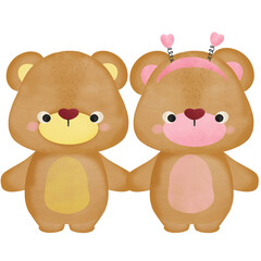 cute bear valentines theme with pink hearts,  bear kissing, 