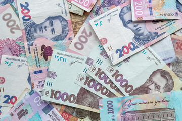 Ukrainian money, hryvnia as business background