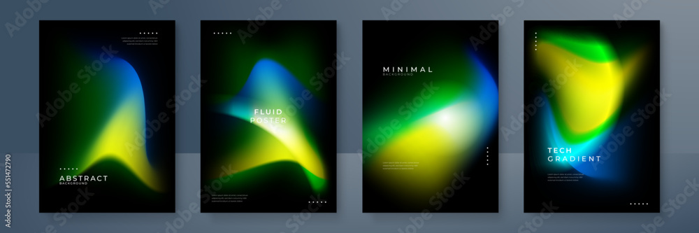 Wall mural blurred yellow green orange backgrounds set with modern abstract blurred aurora gradient pattern on 