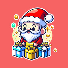 Collection of Cute Christmas Santa Claus isolated. Christmas Set of Cheerful, funny Santa clause for winter holidays. Happy Santa Claus cartoon character ready new year. vector sticker.