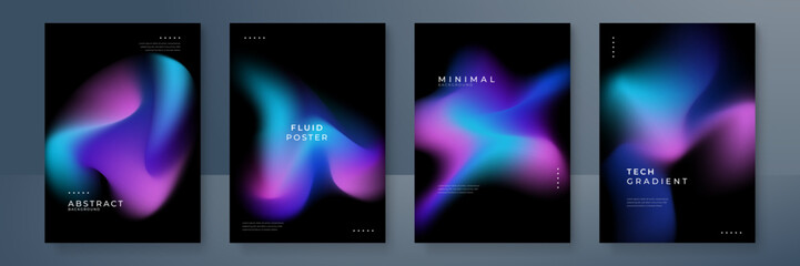 Fototapeta premium Set of colorful blurred blue pink purple grainy gradient background for business technology poster template