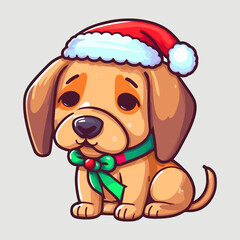 dog wearing a Christmas red sweater with Nordic snowflake pattern vector cartoon illustration or sticker  isolated on white. Funny humorous Christmas, pet lover, pet clothes theme design element.