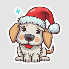 dog wearing a Christmas red sweater with Nordic snowflake pattern vector cartoon illustration or sticker  isolated on white. Funny humorous Christmas, pet lover, pet clothes theme design element.