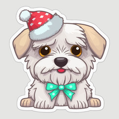 dog wearing a Christmas red sweater with Nordic snowflake pattern vector cartoon illustration or sticker  isolated on white. Funny humorous Christmas, pet lover, pet clothes theme design element.