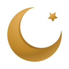 Crescent Islamic for Ramadan Kareem and eid mubarak. Golden Half Moon with Star isaolated on a white background. Vector illustration