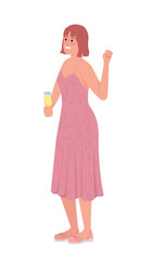 Supportive bridesmaid in summer pink dress semi flat color vector character. Editable figure. Full body person on white. Simple cartoon style illustration for web graphic design and animation
