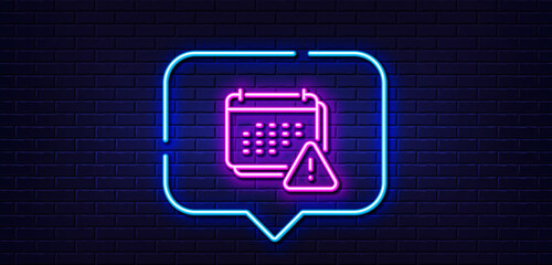 Neon light speech bubble. Notification line icon. Calendar notice sign. Event reminder symbol. Neon light background. Notification glow line. Brick wall banner. Vector