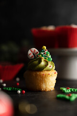 Christmas Cupcakes moody lifestyle seasonal background, home baking