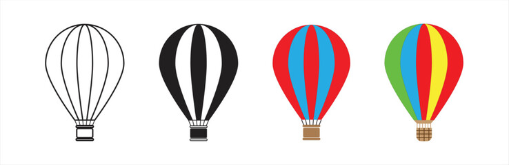 Fototapeta premium Hot air balloon icon. Hot air balloon collection. Hot air balloon in flat style. Simple hot air balloon. Vintage sky transport, air journey flying aerostat vector symbols set. Vector illustration.