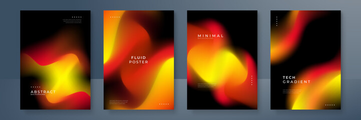 Blurred fire backgrounds set with modern abstract blurred color gradient pattern. Smooth template collection for brochure, poster, banner, flyer and card. Vector illustration.