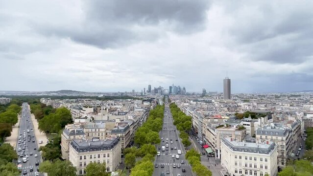 Beautiful Panoramic City View from Arc de Triomphe in Centre of Paris