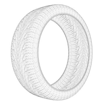 recommend clip art: Wireframe of a car tire from black lines isolated on a white background. Side view. 3D. Vector illustration.