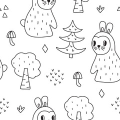 Seamless pattern with cute hares. Vector illustration isolated on white background for your design.