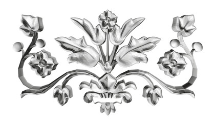 Polygonal pattern of gray decorative ornament isolated on white background. Front view. 3D. Vector illustration.