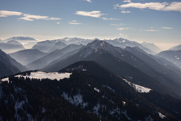 Pinzolo in winter sunny day. Dolomites Val Rendena Italian alps, Trentino Italy.